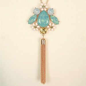 NWOT Turquoise Jewel Gold Floral Long Statement Necklace